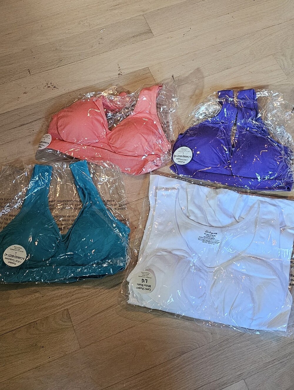 Set of 4 Seamless Bralette Tops in Coral, Teal, Purple, and White